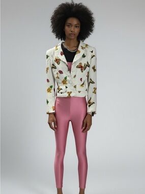 Butterfly Print Cropped Blazer with Pink Jumpsuit